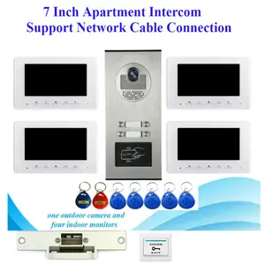 7 inch màu chuông cửa Điện thoại chuông cửa RFID kiểm soát truy cập hệ thống camera cho 2/3/4 đơn vị đa căn hộ intercom