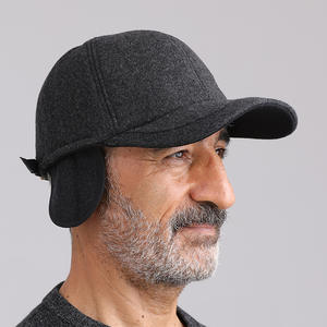 Casquette plate en laine d'hiver pour hommes, chapeau de baseball chaud couvrant les oreilles, noir, gris, 56-58CM, style sport décontracté, chapeau d'hiver - Product Image 3
