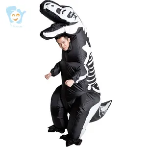 De gros dinosaure costume noir-Costumes de dinosaure pour Halloween, unisexe pour adultes, drôles, gonflable, noir, squelette T rex, tendance,