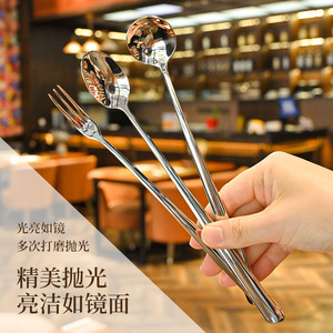 Cuillère et fourchette à glace à motif diamant, en acier inoxydable 304, manche long, outils de bar durables pour restaurants occidentaux - Product Image 2