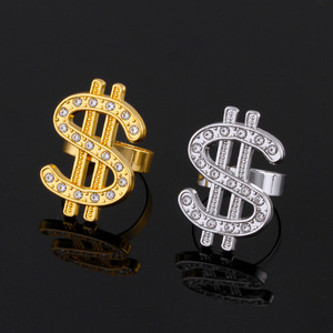 Bague Dollar Personnalisée en Gros avec Logo, Strass, Symbole Monétaire, Plaqué <span class=keywords><strong>Or</strong></span>/Argent, Bande Réglable, pour Fêtes, Magasins, Clubs, Événements, OEM - Product Image 1