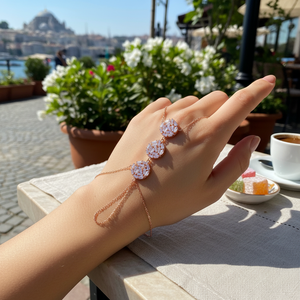 Geometric Shape Three <b>Charm</b> Baguette Slave Elegant <b>Bracelet</b> Handmade in Turkey 925 <b>Silver</b> Sterling Jewelry - Product Image 3