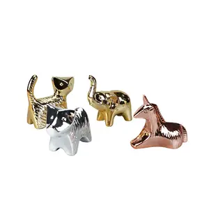 Elephants Cat Unico Design Ornaments Gold Plating Modern Home Accessories Decoration Animal Shaped Tabletop Decor