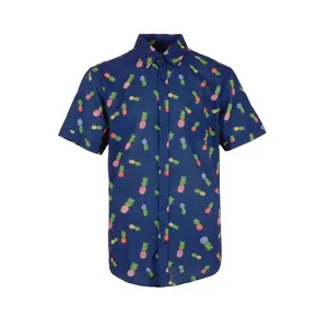 Kemeja Nanas Tropis untuk Pria, Kemeja Aloha Motif Hawaii Lucu Pendek Gaya Terbaru