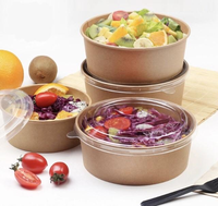 Contenant alimentaire rond imperméable en gros, vente chaude, à emporter, jetable, en papier kraft, bol à salade avec couvercle en papier