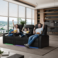Ensemble de canapés modernes en cuir véritable et bois avec fonction de relaxation électrique extensible, rembourrage en mousse à mémoire de forme et éclairage LED 7 couleurs