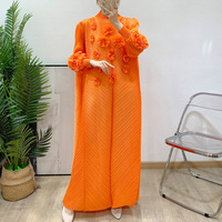 Robe longue lavable en tissu naturel tissé, avec décoration florale 3D, respectueuse de l'environnement, collection Printemps-Été 2025, design à manches longues élégant