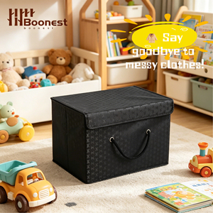 Boonest Black Houndstooth, boîte <span class=keywords><strong>de</strong></span> rangement en tissu à rabat, grande capacité, pliable, pour vêtements, avec poignée en corde - Product Image 1