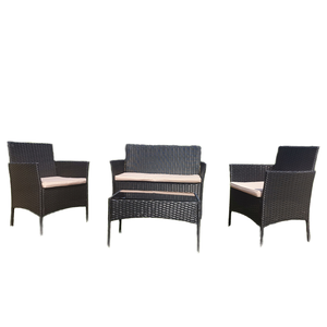 Ensemble <span class=keywords><strong>de</strong></span> <span class=keywords><strong>table</strong></span> <span class=keywords><strong>et</strong></span> <span class=keywords><strong>de</strong></span> chaises en rotin pour salle à manger en plein air contemporain, confortable, imperméable, mobilier <span class=keywords><strong>de</strong></span> <span class=keywords><strong>jardin</strong></span> pour 4 personnes pour appartement - Product Image 1