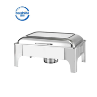 Chauffe-Plat Buffet Pliant Baishida en Acier Inoxydable Argenté 9L avec Couvercle en Verre et Support à Combustible 50-70°C pour Hôtels et Restaurants