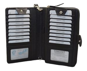 Ladies Long <b>Crossbody</b> Genuine Leather RFID Blocking Wallet Zipper Button Polyester Lock Fashionable Factory Travel Purse Clutch - Product Image 4