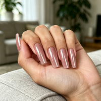 Faux ongles rose vif plaqués, forme cercueil, en ABS, couvrance totale avec colle pour salon de manucure