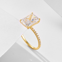 Cincin Berlian Besar Mewah Perak Sterling 925 Berlapis Emas Potongan Bunga Es Zirkon Set Cincin Pasangan Pernikahan Pertunangan