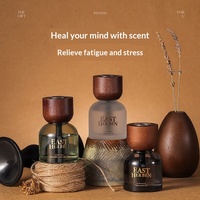 Diffuseur d'arômes sans flamme en verre avec couvercle en bois pour voiture, aromathérapie longue durée, parfum léger, ensemble d'huiles essentielles en rotin pour la maison