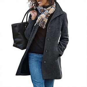 Manteau trench en laine pour femme, manches longues, col à revers, simple boutonnage, couleur unie, vêtement d'extérieur d'hiver, chaud et décontracté - Product Image 1