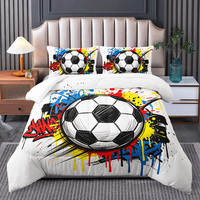 Ensemble de couette pour enfants motif terrain de football et ballon de soccer, taille Queen, en microfibre respirante, design contemporain pour garçons et filles