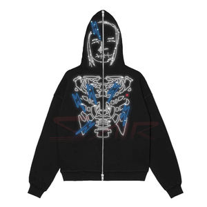 Rhinestone Distress Embroider <b>Hoodie</b> for Men 100% Cotton Zip Hood Men's Breathable Distress Embroider Rhinestone <b>Hoodie</b> Men's - Product Image 1
