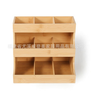 Bamboo partition storage rack, tiered storage rack for office pantries, coffee, <b>tea</b> bags, and beverage organizers. - Product Image 2