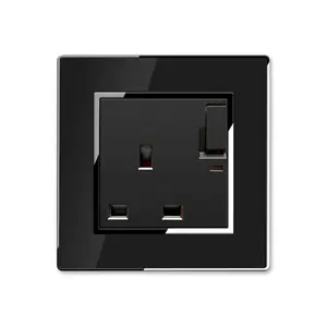 Saudi Arabia British Standard 220V 13A UK 3 Pin Wall Sockets Switch With Neon Black Acrylic With Silver Border