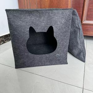 Casa de fieltro para gatos color chocolate gris claro, plegable y portátil, cama para mascotas para viajes - Product Image 3