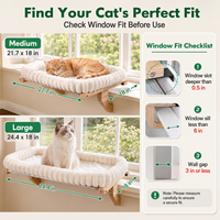 OEM Plateforme de fenêtre pour chat, avec tapis en peluche amovible, structure en bois massif, étagère stable à fixer sur le rebord de fenêtre, pour le repos des chats de grande taille