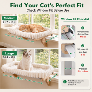 OEM Plateforme de fenêtre pour chat, avec tapis en peluche amovible, structure en bois massif, étagère stable à fixer sur le rebord de fenêtre, pour le repos des chats de grande taille - Product Image 4