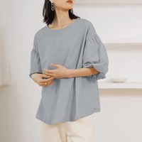 Tunique ample d'été pour femme à manches bouffantes, chemisier décontracté à col rond, style ballon, haut basique oversize Y2K pour le quotidien