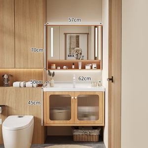 Modern <b>oak</b> painted ceramic integrated basin bathroom cabinet washbasin smart mirror cabinet - Product Image 6