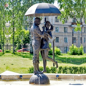 Jardin extérieur grandeur nature Bronze garçon et fille avec parapluie Statue - Product Image 6