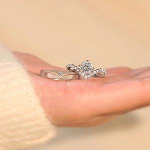 Bague de fiançailles en zircon simple et romantique plaquée platine, <span class=keywords><strong>paire</strong></span> de bijoux haut de gamme, cadeau pour homme et femme - Product Image 1