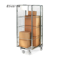 Chariot pliant à quatre roues à roulement en acier Cage de stockage en métal