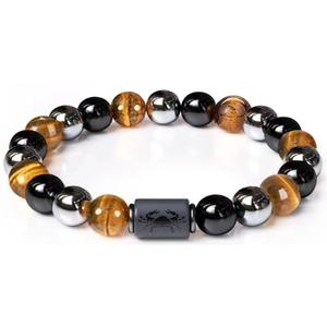 Bracelet en pierre de cristal de hématite noire NYY, pierre de guérison élastique, œil de tigre, triple signe du zodiaque, constellation, perles - Product Image 3