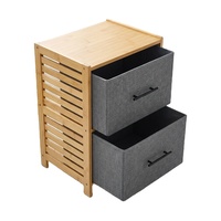 Meuble de rangement moderne en bambou à 2 niveaux avec tiroirs pour linge, poignée noire mate, étagère autoportante pour salle de bain