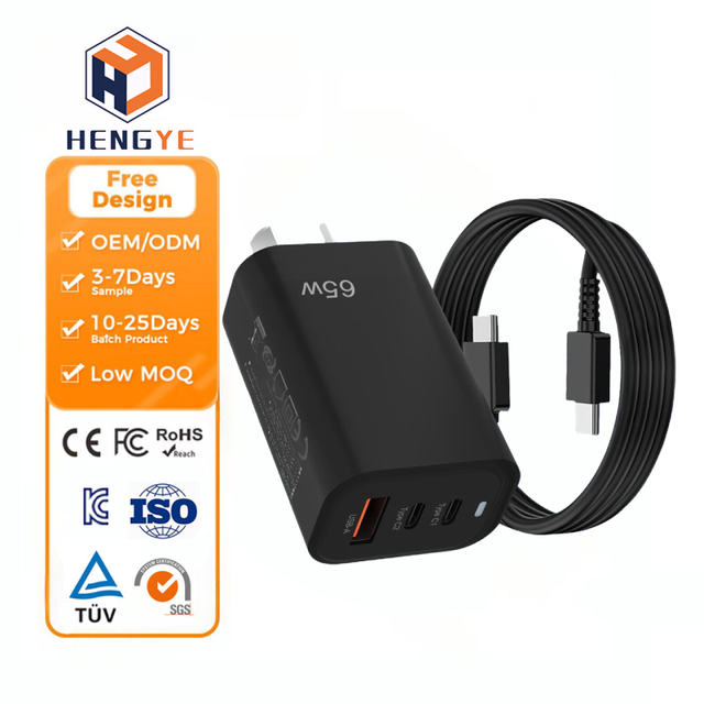 Smart IC Multifunction Wall Charger PD QC3.0 Super Phone Charging USB a Type-C 2 Ports Fireproof 65W Gan Fast Charger