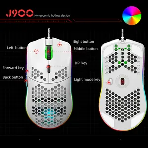 新しい最高のJ900プログラム可能な人間工学に基づいた6DLed呼吸RGB光学USBドライバーホワイトPCゲーミングマウス