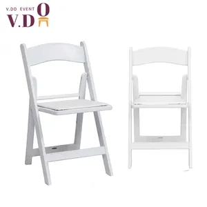 Kursi lipat Resin putih komersial dapat ditumpuk, kursi taman luar ruangan pernikahan, kursi lipat Resin putih komersial