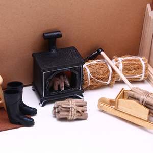 Accessoires pour maison de poupée : Scène d'hiver, mini paquet de pailles, mini chariot à <span class=keywords><strong>bois</strong></span> <span class=keywords><strong>miniature</strong></span>, peut allumer la cheminée - Product Image 3
