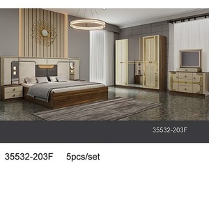 Suite de chambre à coucher moderne en bois avec ensemble de rangement 5 pièces pour lit double, décoration pour maison et appartement - Product Image 2