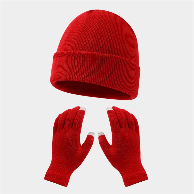 Autumn and winter warm gloves hat suit-[red]]