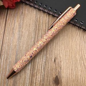 Stylo bille en métal à pression en cuir pailleté, multicolore, pour filles, garçons, mariages, promotionnel, vente en gros, cadeau, fournitures de bureau - Product Image 3