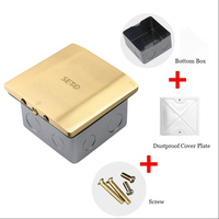 Prise de courant au sol encastrable étanche en cuivre couleur or 120mm*120mm avec panneau 100mm*100mm*55mm et boîtier de montage