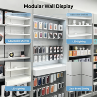 Vitrine murale moderne pour téléphones portables avec éclairage LED, présentoir d'accessoires numériques, en MDF sur mesure