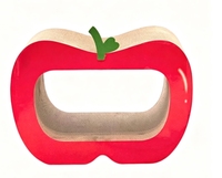 Grande griffoir-caverne ondulée pour chat en forme de pomme rouge avec décor feuille verte, entrée creuse, lit de repos double usage et nid pour aiguiser les griffes