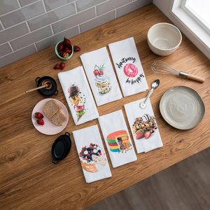 Serviettes de cuisine en coton biologique imprimées fantaisie, très absorbantes, séchage rapide, couleur unie, écologiques, lavables en machine - Product Image 1