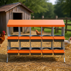 Nichoirs à poules orange de 38 pouces, 10 compartiments, en acier galvanisé, avec système de collecte des œufs en plastique haute résistance, cages à volailles - Product Image 2