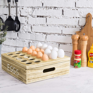 Boîte de rangement pour œufs en bois avec couvercle rabattable, support à œufs pour réfrigérateur de cuisine, 24 emplacements pour l'organisation des œufs frais - Product Image 4