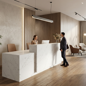 Dalle en pierre de quartz artificielle aspect marbre OEM Colorado Carrara blanc veiné gris pour plan de travail de cuisine, plan de toilette, comptoir de réception - Product Image 1