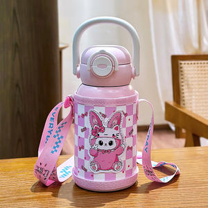 Bouteille d'eau isotherme Locky Kids 500 ml, gourde à double paroi sous vide avec sangle, design cartoon pour enfants, usage scolaire - Product Image 5