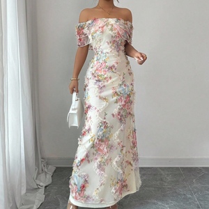 Women's Elegant <b>Romantic</b> Ruffled Off-Shoulder Fitted Mesh Floral <b>Dresses</b> Fashion - Product Image 4