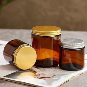 New Product 100g Amber <b>Glass</b> Jar Golden Supplier 200g Candle <b>Glass</b> Jar With Screw <b>Lid</b> - Product Image 4